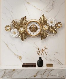 Pepper Flower Wall Clock Gold And White
